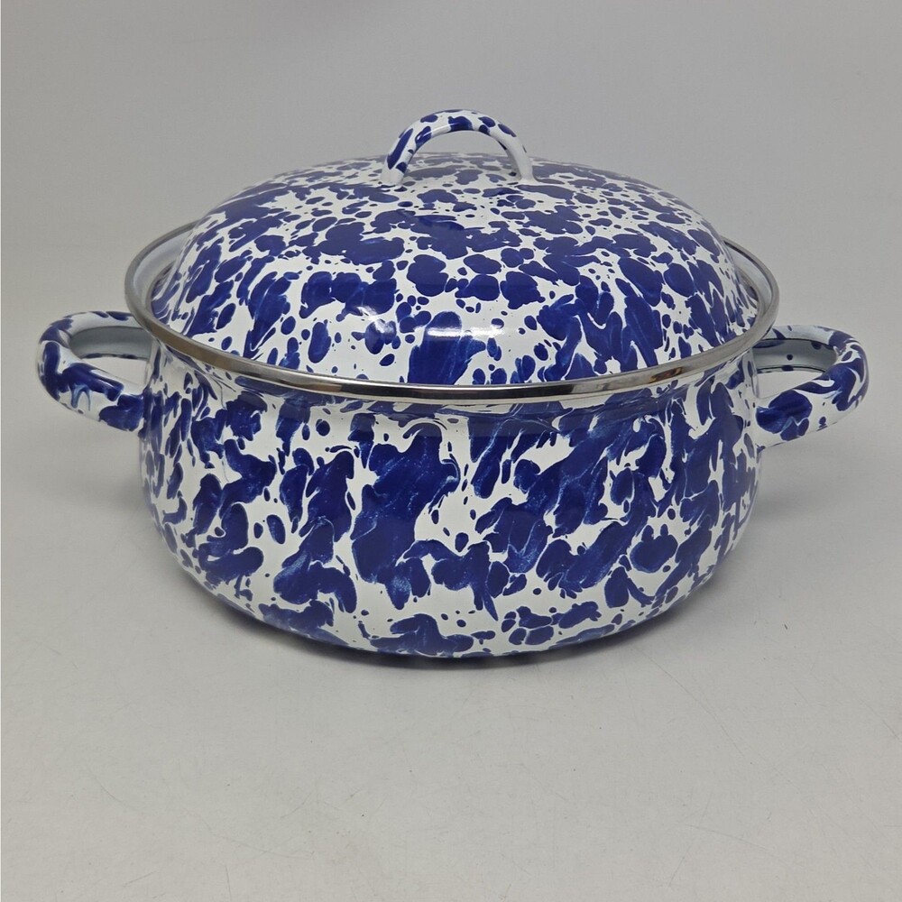 GOLDEN RABBIT Blue & White 2.5 Quart Cobalt Swirl Enamelware DUTCH OVEN